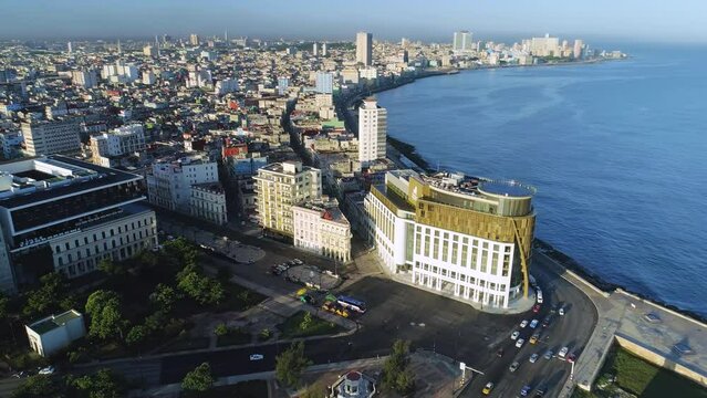 Aerial Views of La Punta, Prado Avenue and sorroundings in La Habana, Cuba