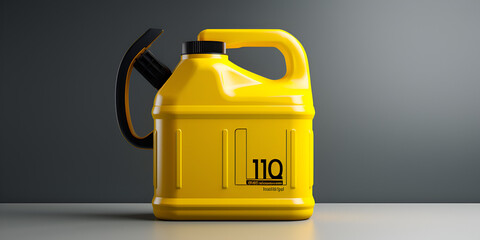 Mockup of a yellow plastic canister for car fuel on a grey background container for liquids and hazardous fuels fferent types of plastic canisters of motor oil  Ai Generative