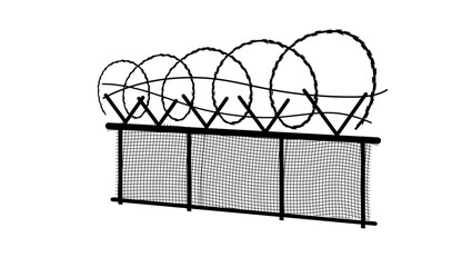 Razor Wire Fence, black isolated silhouette