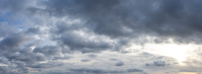 panoramic cloudscape with dark moody atmospheric clouds - obrazy, fototapety, plakaty