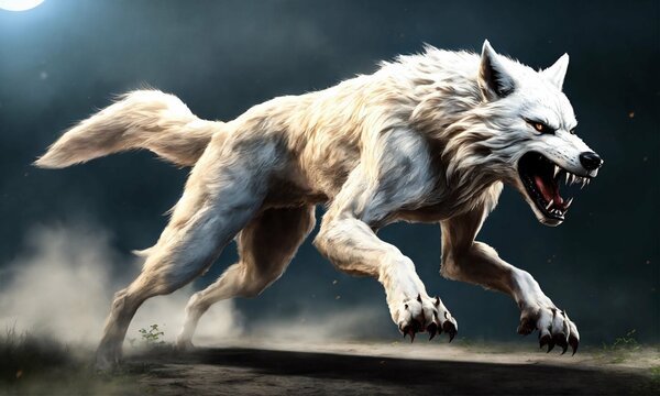 white warewolf in the snow