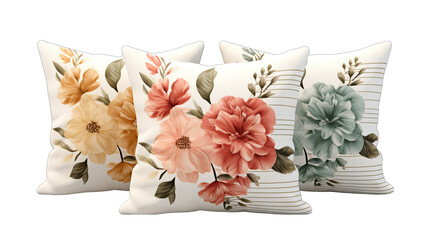 Floral and Stripe Mix-and-Match Pillows Isolated on Transparent or White Background, PNG