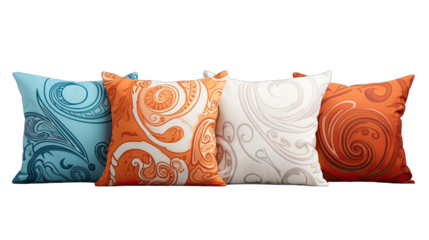 Set of Paisley Patterned Pillows Isolated on Transparent or White Background, PNG