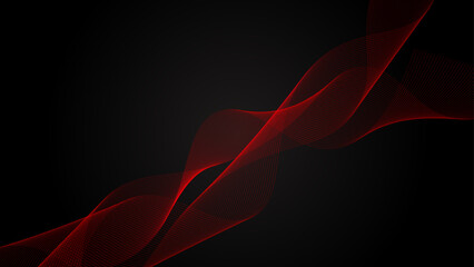 Abstract smooth red waves on black background vector illustration