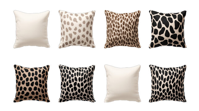 Set of Animal Print Pillows Isolated on Transparent or White Background, PNG