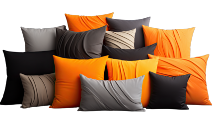 Orange and Grey Pillows Isolated on Transparent or White Background, PNG