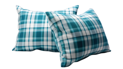 Plaid Pillows in Green and Blue Isolated on Transparent or White Background, PNG