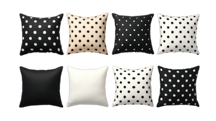 Polka Dot Black and White Pillows Isolated on Transparent or White Background, PNG