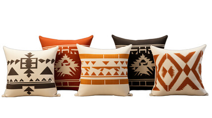 Set of Southwestern Print Pillows Isolated on Transparent or White Background, PNG