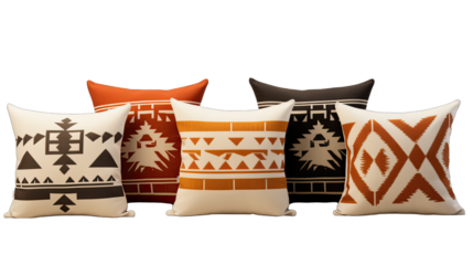 Set of Southwestern Print Pillows Isolated on Transparent or White Background, PNG