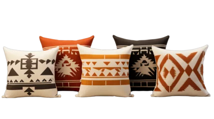 Fototapete Boho-Stil Set of Southwestern Print Pillows Isolated on Transparent or White Background, PNG