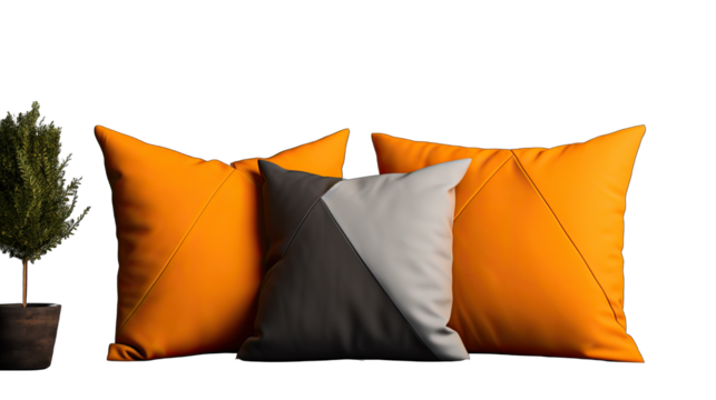 Set of Orange and Grey Pillows Isolated on Transparent or White Background, PNG