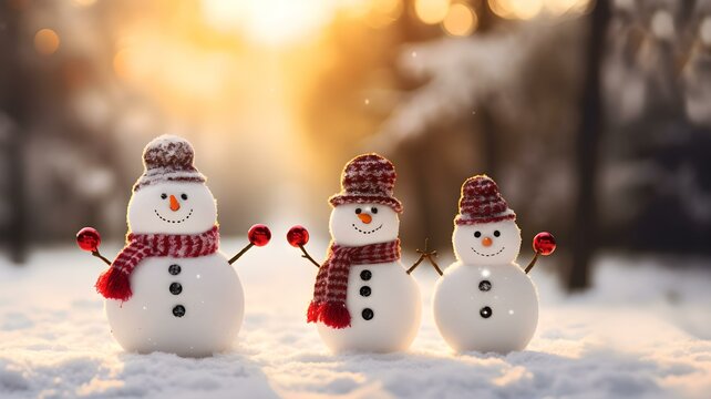 Frostige Freunde: Schneemänner erleben die Magie der Morgendämmerung
