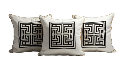 Greek Key Pattern Pillows in Black and Gold Isolated on Transparent or White Background, PNG