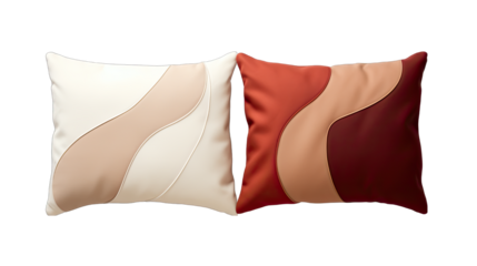 Maroon and Tan Pillows Isolated on Transparent or White Background, PNG