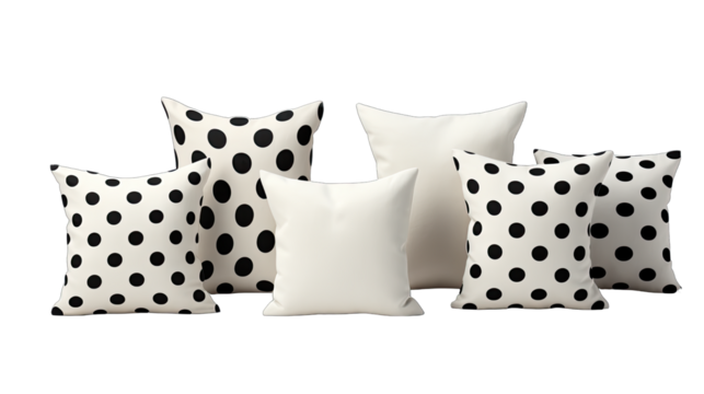 Polka-dot Black and White Pillows Isolated on Transparent or White Background, PNG