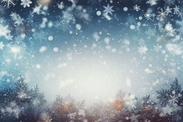Fototapeta na wymiar Snowflakes Falling, Bokeh Background, White Snow on Blue Background, Christmas Theme, Christmas Background, Copy Space, Christmas Ornaments