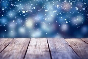 Naklejka na ściany i meble Snowflakes Falling, Bokeh Background, White Snow on Blue Background, Christmas Theme, Christmas Background, Copy Space, Christmas Ornaments