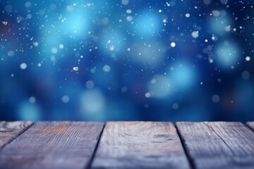 Naklejka na ściany i meble Snowflakes Falling, Bokeh Background, White Snow on Blue Background, Christmas Theme, Christmas Background, Copy Space, Christmas Ornaments