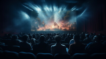 people in the cinema watching a movie - obrazy, fototapety, plakaty