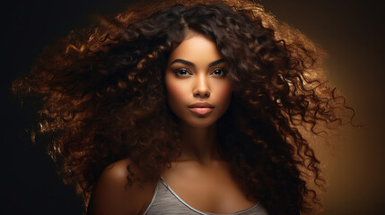 Fototapeta premium portrait of a beautiful young African American woman with long curly hair photo