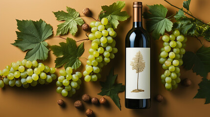 Bottle of wine with white grapes