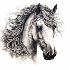 pencil and charcoal portrait of a horse with long mane , generated by AI