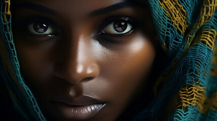 African woman taken with a professional camera close up. AI generated
