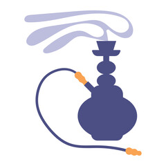 Purple colored hookah with smoke, in flat style, hookah smoking concept. Vector illustration. Logo, icon for hookah bars.
