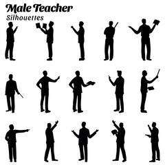 Set of illustrations of male teacher silhouettes - obrazy, fototapety, plakaty