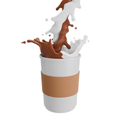 chocolate and cmilk, take away drink 3d illustration