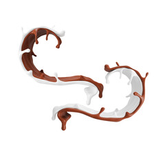 realistic chocolate and milk splash 3d illustration
