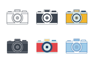 Camera icon collection with different styles. Camera icon symbol vector illustration isolated on white background