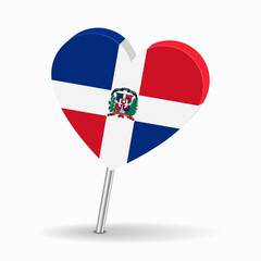 Dominican Republic flag heart-shaped map pointer layout. Vector illustration.