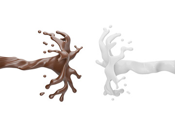 realistic chocolate and milk splash 3d illustration