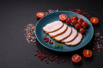Delicious smoked pork or chicken meat with salt, spices and herbs © chernikovatv