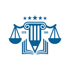Law logo designs. University and academy vector logo, icon for high school education graduates. Vector Logo Template