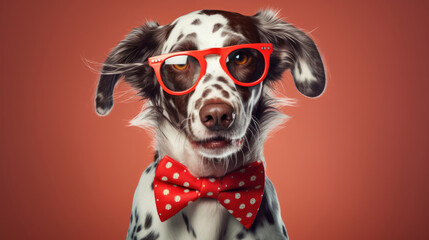 A picture of a happy dog donning a stylish attire,  its eyes gleaming with joy