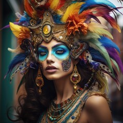 Obraz premium Portrait of Mardi Gras street performer