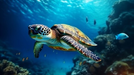 Fototapeta na wymiar Sea Turtle Swimming in the Ocean: A New Quality, Universal, Colorful Technology Stock Image Illustration Design, Showcasing the Graceful Beauty of Marine Life.