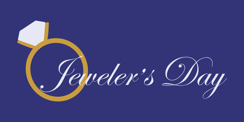 National Jeweler Day. Holiday Jewelry concept. Template with Lettering for background, banner, card, poster with text inscription. Vector Flat style illustration with Diamond or Brilliant Ring