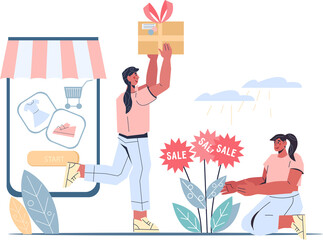 Online sale store banner for website or mobile app for purchasing products at discounted prices.