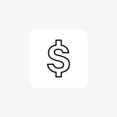 Dollar,US currency,  American dollars, line Icon isolated on white background vector illustration Pixel perfect

