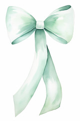 Green bow isolated on white background. Easter or St. Patrick Day Gift Ribbon.
