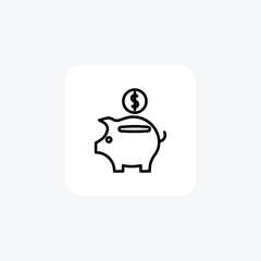 Savings, Piggy Bank, Currency line  Icon isolated on white background vector illustration Pixel perfect

