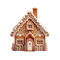 beautifully decorated gingerbread house isolated on transparent background