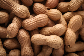 Fototapeta premium Top view of many whole peanuts with shell