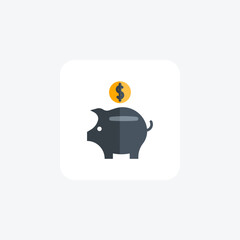 Savings, Piggy Bank flat icon, flat color icon, pixel perfect icon