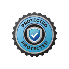 Protection, protected shield concept with banner. Safety badge icon. Security label. Vector illustration