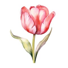 Watercolor Illustration of a Pink Tulip Flower